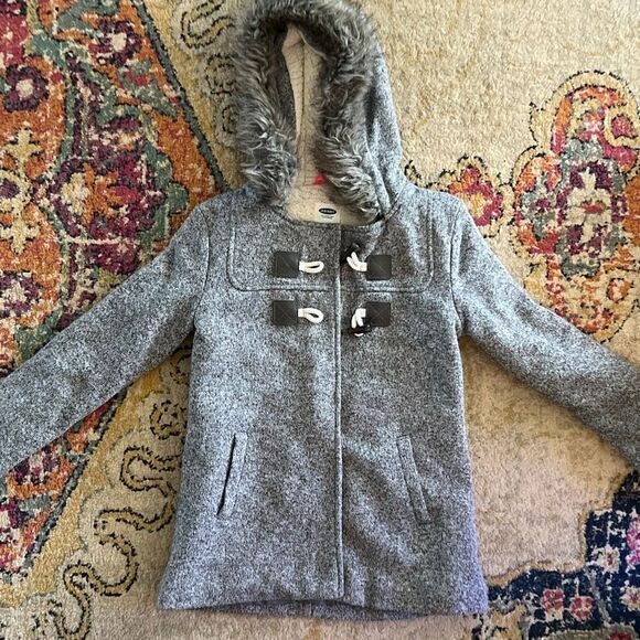 Old Navy Girls' Toggle Coat with Faux Fur Hood - Picture 1 of 3